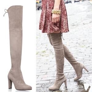 Stuart Weitzman Highland Suede Over-The-Knee Round Toe Boot Gray Taupe US 8.5